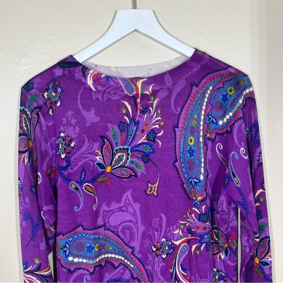 Talbots Shadow Paisley Purple Pure Merino Wool Long Sleeve Sweater Size XL - Picture 3 of 8
